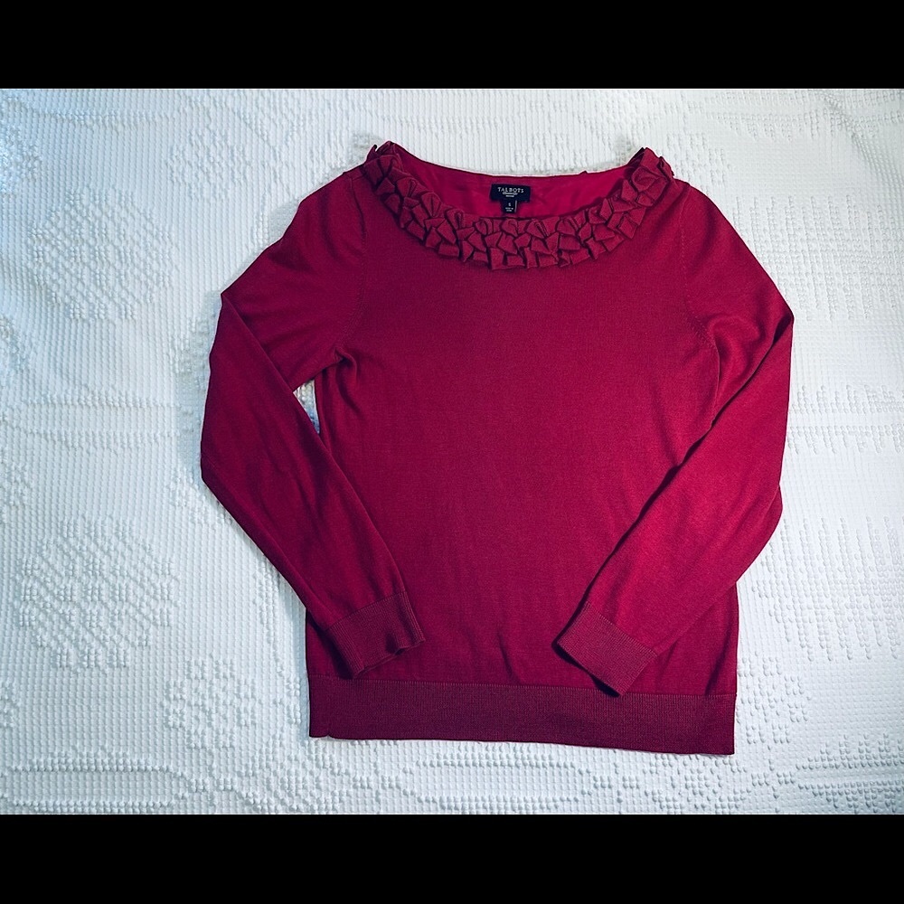 Talbots Pullover Sweater with Ruffled Neckline. - Picture 2 of 11